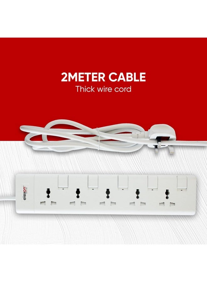 Elexon Universal Power Extension 5 Way, 2 Meter Cord, ESMA Certified, Flame-proof Material, Child Safety Shutters, Ideal for Charging Multiple Devices Home, Office - Image 3