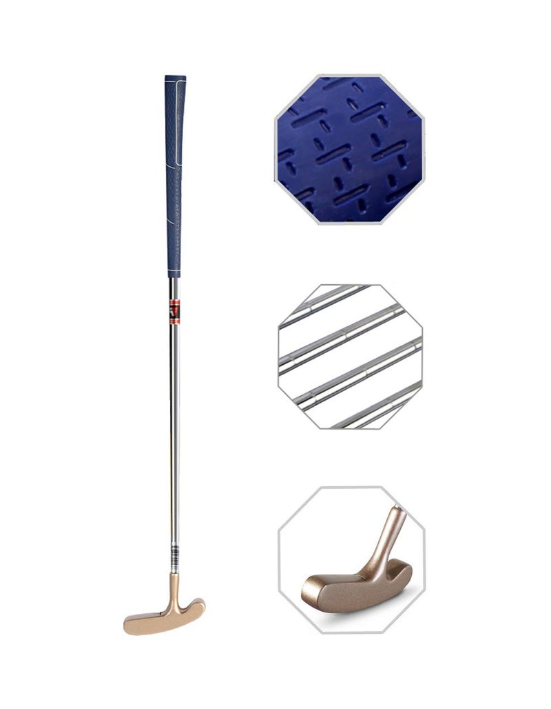 Two Way Junior Golf Putter Stainless Steel Indoor Outdoor Putter Both Left and Right Handed Easily Use (Gold Head+Blue Grip,29 inch)