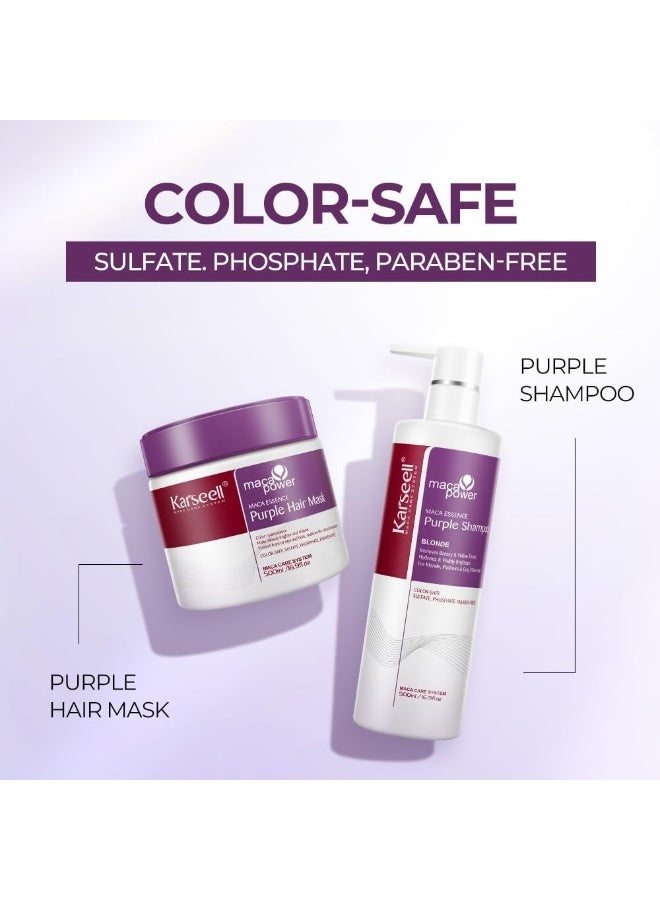 Karseell Maca Power Purple Hair Mask and Purple Shampoo Set, Neutralizes Brass & Yellow Tones for Blonde, Gray, Silver Color Treated Hair, 2 X 16.9flo - Image 2