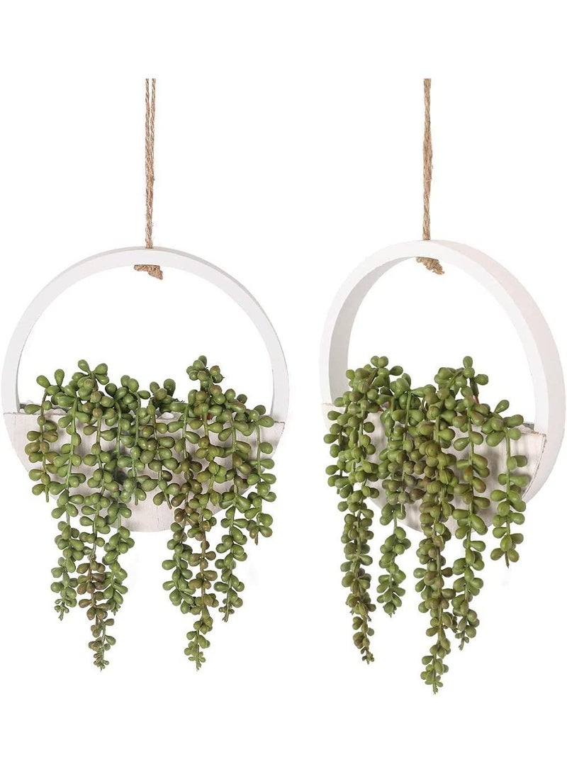 Bluejw 2-Piece fake Succulent Planter Box Decorative Wooden Round Plant Container Garden Planter Vintage Wall Hanging Flower Pot For Indoor Outdoor Plants Vegetables Herbs Flowers - Image 1