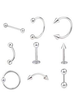 Ant 9 Piece Different Body Piercing Jewelry for All Piercings, Stainless Steel Ring Tongue Eyebrow Lip Belly Button Nose Body Piercing Earrings Jewelry Set  - Image 1