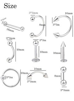 Ant 9 Piece Different Body Piercing Jewelry for All Piercings, Stainless Steel Ring Tongue Eyebrow Lip Belly Button Nose Body Piercing Earrings Jewelry Set  - Image 2
