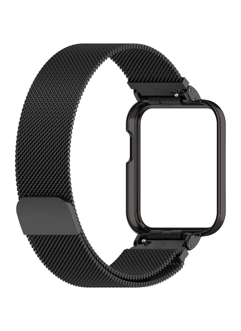 Generic 2in1 Stainless Steel Watch Band Strap With Metal Cover For Xiaomi Mi Watch Lite / Redmi Watch Bracelet Frame Cover Protective Case Metal Watchband (Black)  - Image 4