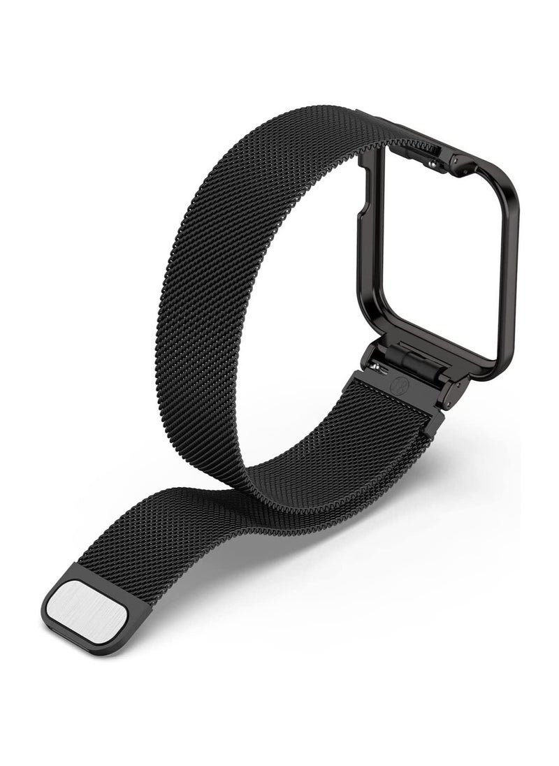 Generic 2in1 Stainless Steel Watch Band Strap With Metal Cover For Xiaomi Mi Watch Lite / Redmi Watch Bracelet Frame Cover Protective Case Metal Watchband (Black)  - Image 5