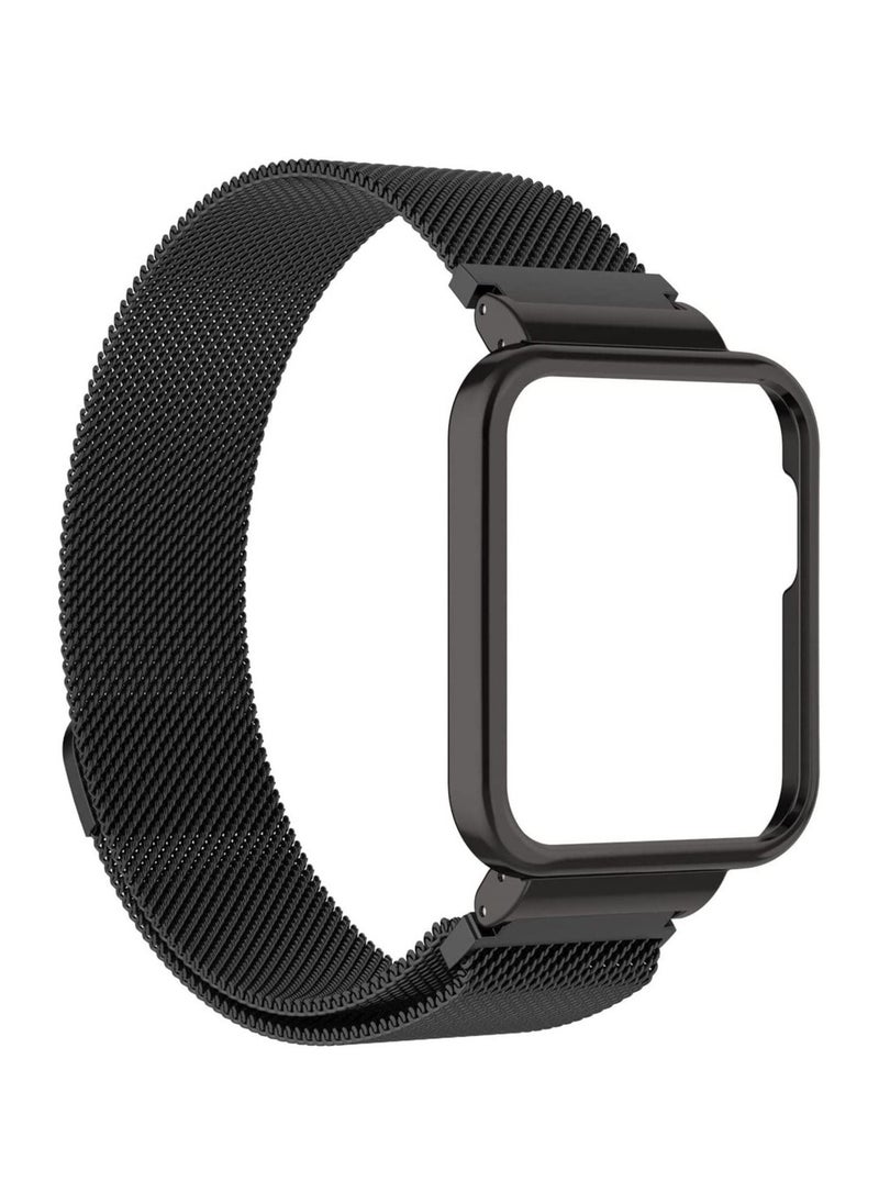 Generic 2in1 Stainless Steel Watch Band Strap With Metal Cover For Xiaomi Mi Watch Lite / Redmi Watch Bracelet Frame Cover Protective Case Metal Watchband (Black)  - Image 2