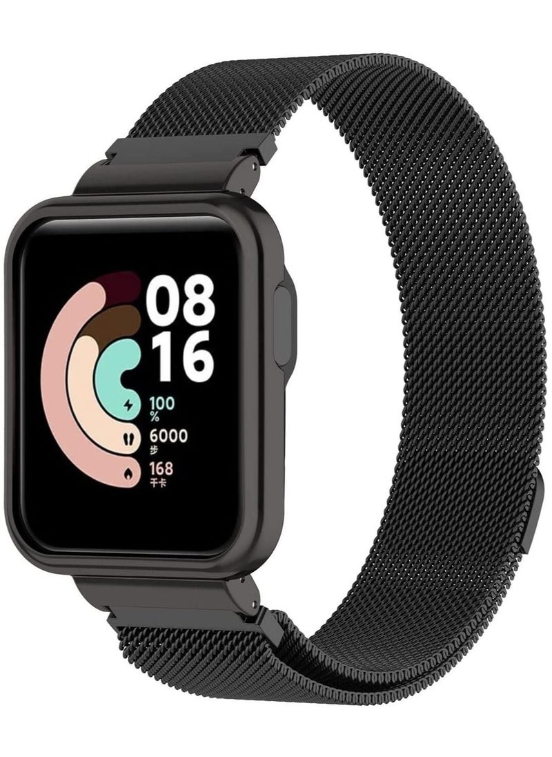 Generic 2in1 Stainless Steel Watch Band Strap With Metal Cover For Xiaomi Mi Watch Lite / Redmi Watch Bracelet Frame Cover Protective Case Metal Watchband (Black)  - Image 1