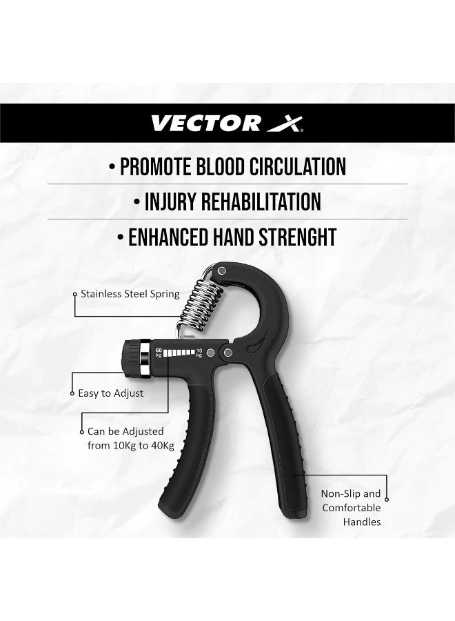 Vector X JF-1112 Adjustable Hand Grip Strengthener for Muscle Building Secure Hand Grip Black - Image 2