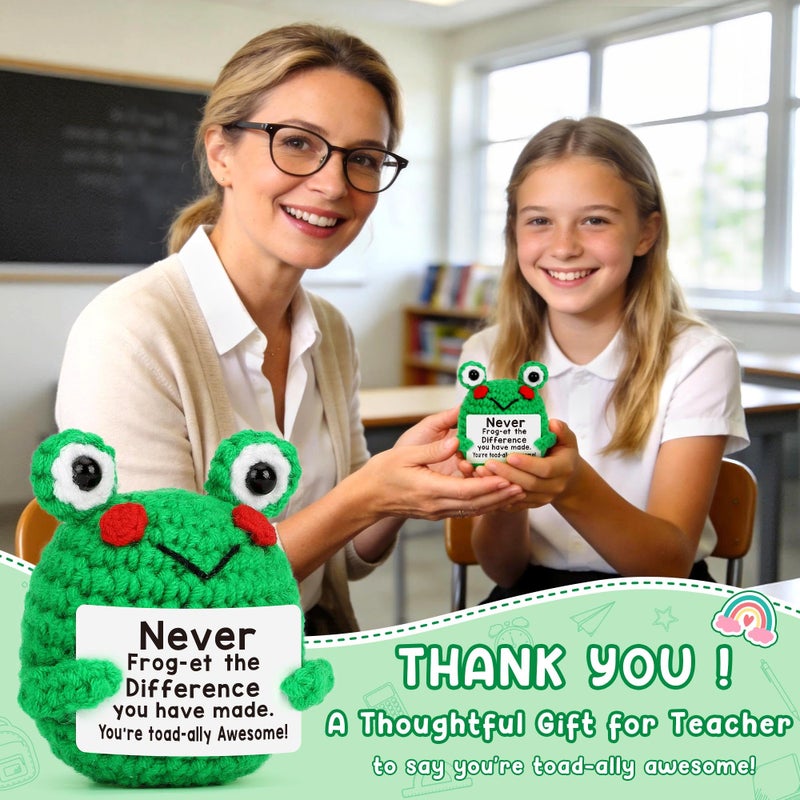 LEJIAJINW Teacher Appreciation Gifts for Teachers, Cute Crochet Frog with Encouragement Message, Thank You Gifts for Teacher End of Year Classroom - Thank You for Making a Difference - Image 3