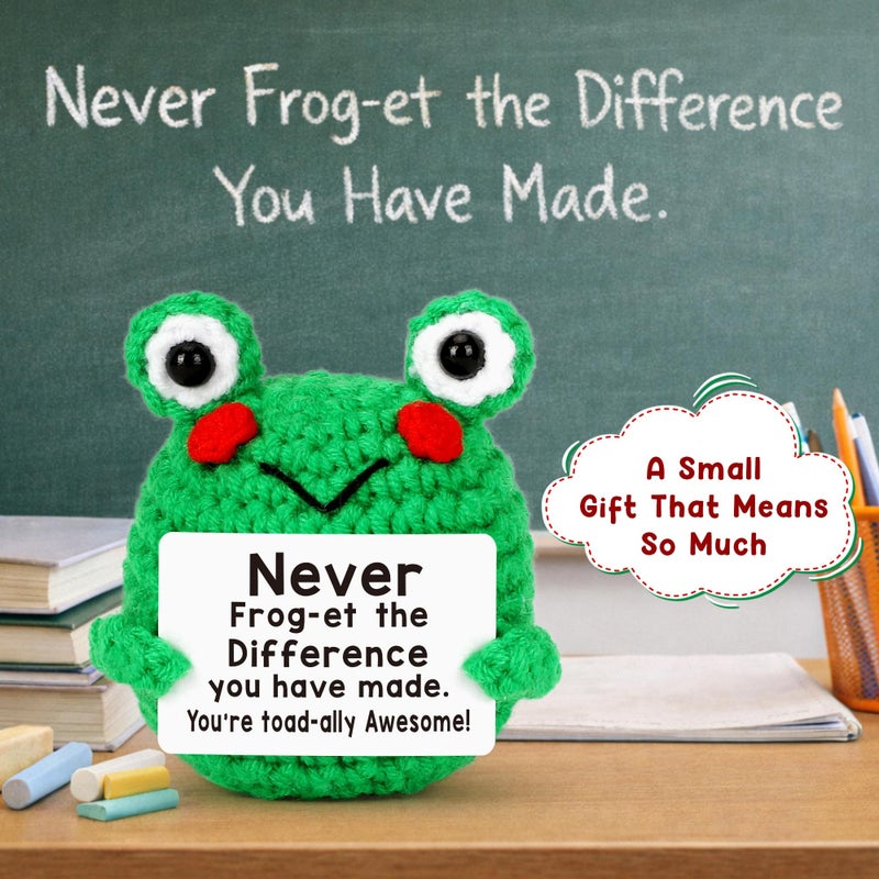 LEJIAJINW Teacher Appreciation Gifts for Teachers, Cute Crochet Frog with Encouragement Message, Thank You Gifts for Teacher End of Year Classroom - Thank You for Making a Difference - Image 2