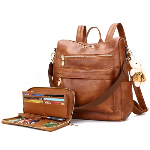 Soperwillton Women Backpack Purse Multipurpose Design Handbags Shoulder Bag PU Leather Travel bag Backpack Set 2pcs - Image 1
