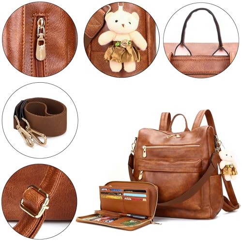 Soperwillton Women Backpack Purse Multipurpose Design Handbags Shoulder Bag PU Leather Travel bag Backpack Set 2pcs - Image 4