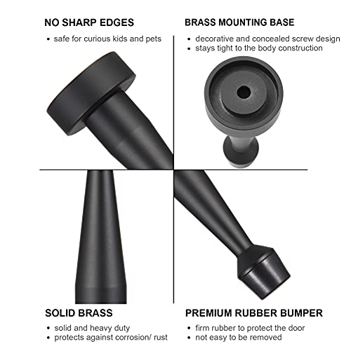 Fipoque Black Door Stop, Solid Brass Decorative Door Stopper Wall Protector, Heavy Duty Door Stop with Rubber Bumper Tip for Door Protection Sound Dampening, Matte Black - Image 4