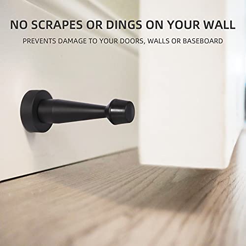 Fipoque Black Door Stop, Solid Brass Decorative Door Stopper Wall Protector, Heavy Duty Door Stop with Rubber Bumper Tip for Door Protection Sound Dampening, Matte Black - Image 2