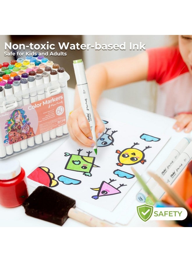 Ohuhu Markers Paper-friendly No Peeling Water-based 60 Colors Dual Brush Fine Tips Coloring Markers for Adult Coloring Books No Bleeding Drawing Pens for Kids Adults Beginner Calligraphy - Image 5