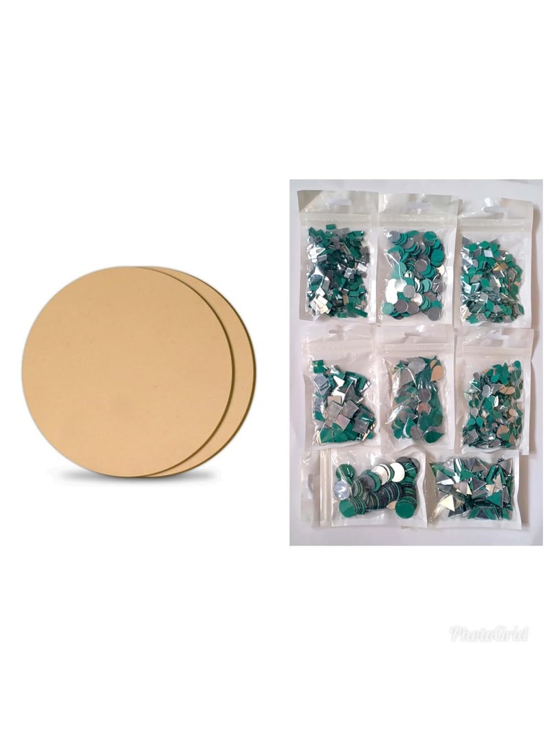 E Shopping E Shopping 10 in1 Lippan Art & Craft DIY Materials Kit for artist . Kit Include 8 inch MDF Board 2pc ,Mirror 8 pk different shapes and sizes ( Total 800pc),Clay Tool 8pc set, fevicryl Mould It Clay 2pk,Ceramic Cone 2,Fabric Glue, fevicryl Acrylic color set of 6 shade + Golden,Silver acrylic color,Paint Brush 2pc,Color Plate.  - Image 2