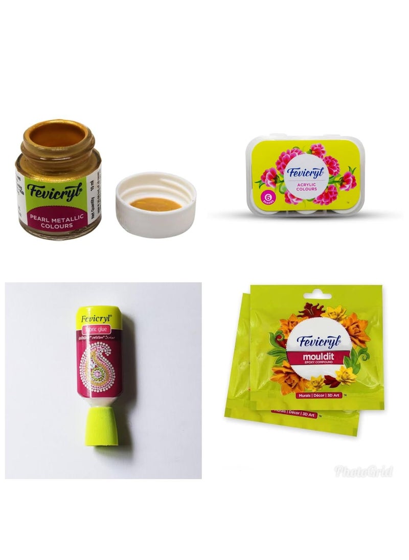 E Shopping E Shopping 10 in1 Lippan Art & Craft DIY Materials Kit for artist . Kit Include 8 inch MDF Board 2pc ,Mirror 8 pk different shapes and sizes ( Total 800pc),Clay Tool 8pc set, fevicryl Mould It Clay 2pk,Ceramic Cone 2,Fabric Glue, fevicryl Acrylic color set of 6 shade + Golden,Silver acrylic color,Paint Brush 2pc,Color Plate.  - Image 4