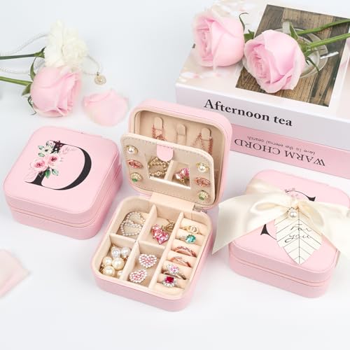 AYGXU birthday gifts for women,Small Jewelry Box for Girls,Jewelry Box,Small Jewelry Organizer Box,Necklace Earrings Ring Organizer,Travel Gifts for Women Travel Essentials,Initial K pink - Image 2