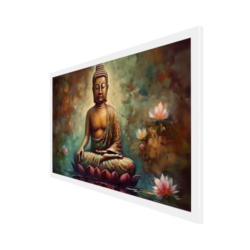 DEKORSTATION Meditating Buddha with Lotus Flower Religious Canvas Painting for Living Room Wall Decoration|Lord Budha Painting for Office Décor|Gautam Budha Wall Painting|Size: 12x24 Inch (FF_836DS) - Image 3
