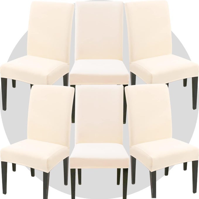 STRETCH CHAIR COVERS SLIPCOVERS SET OF 6 OFF WHITE STRETCHABLE DINING CHAIR SLIPCOVER WASHABLE REMOVABLE FOR KITCHENHOTELRESTAURANT