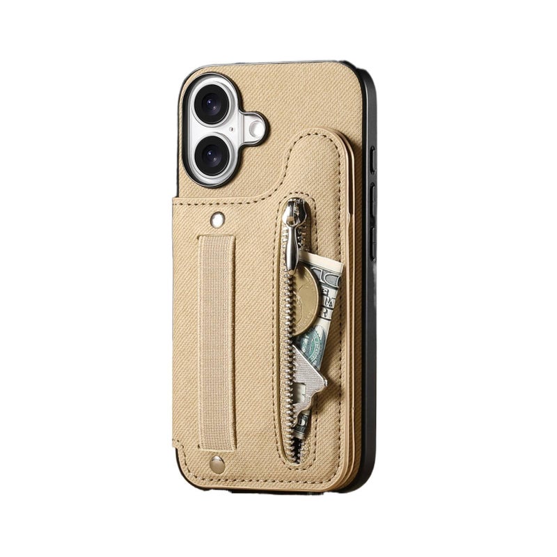 غطاء واقي بملمس جلد لـ iPhone 17 / 17 Air / 17 Pro / 17 Pro Max مع مقاوم للصدمات وحامل بطاقات مع مقاوم للصدمات مع حماية من السقوط مع مغناطيس قوي باللون Khaki مغناطيسي - Image 1