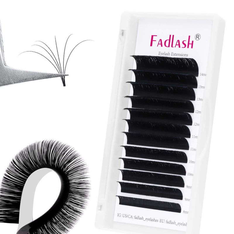 FADLASH Eyelash Extensions D Curl 007 814mm Mixed Tray Easy Fan Lash Extensions Volume Lashes 2D10D Self Fanning Lash Extensions 007D 814mm Mix