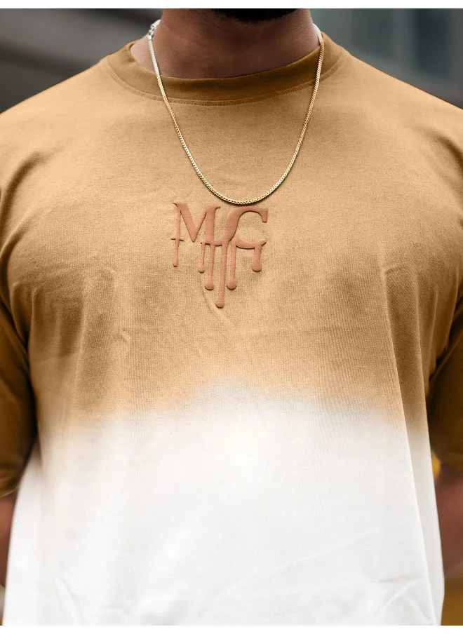 مانياك Maniac Mens MC Ombre Effect Round Neck 3/4th Sleeve Biscuit Cotton T-Shirt