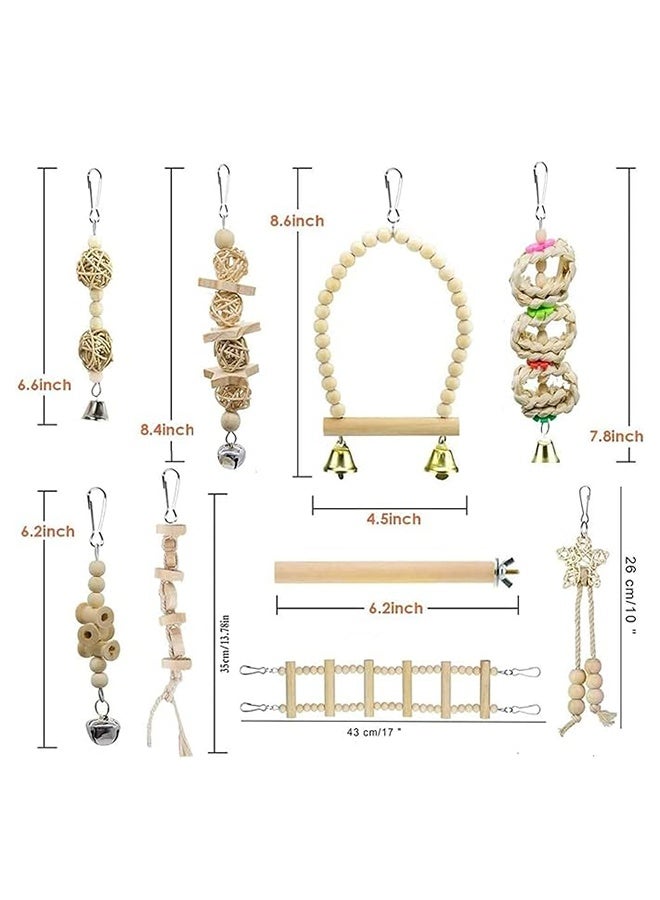 HAVEN 9 Pieces Parrot Swing Toys, Includes Hanging Chew Swing, Climbing Ladder and Bird Cage, Wood Birds Swing Hanging Chewing Bite Rack, Suitable for Budgerigar, Parakeet, Love Birds, Finches - Image 2