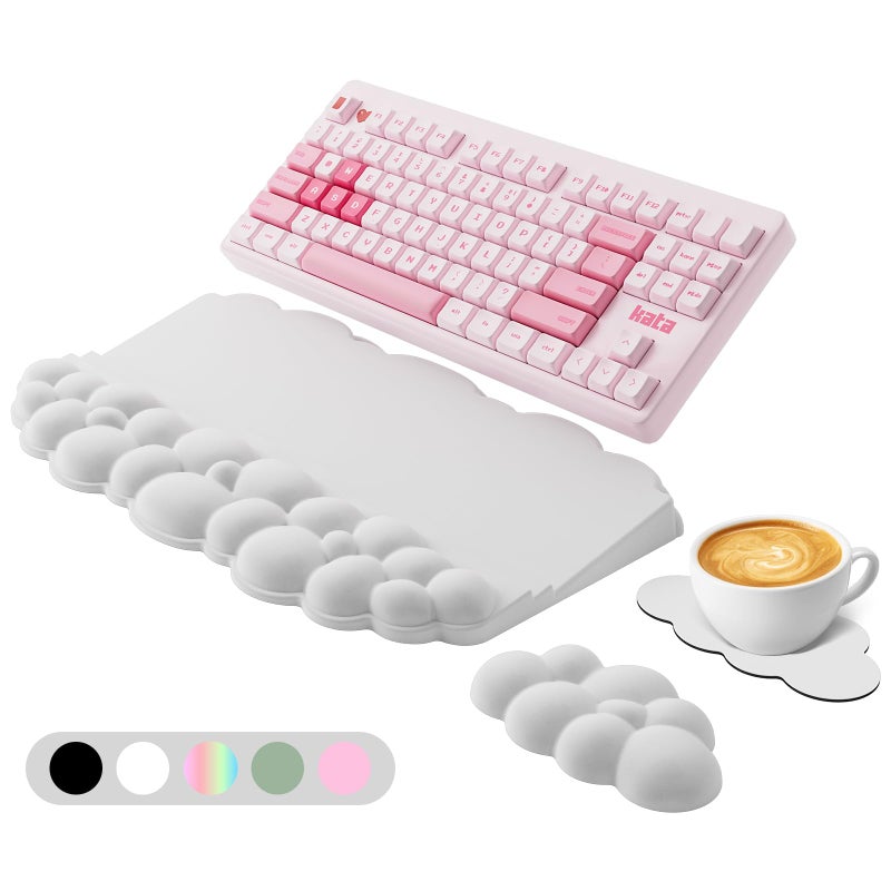 Lomil Ergonomic Wrist Rest for Keyboard and Mouse, Soft Memory Foam Cloud Keyboard Stand Pad with Wrist Rest Set, Easy Typing, Pain Relief, Comfort for Office, Work, Gaming - White - Image 1