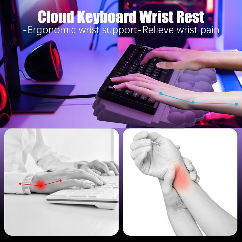 Lomil Ergonomic Wrist Rest for Keyboard and Mouse, Soft Memory Foam Cloud Keyboard Stand Pad with Wrist Rest Set, Easy Typing, Pain Relief, Comfort for Office, Work, Gaming - White - Image 2
