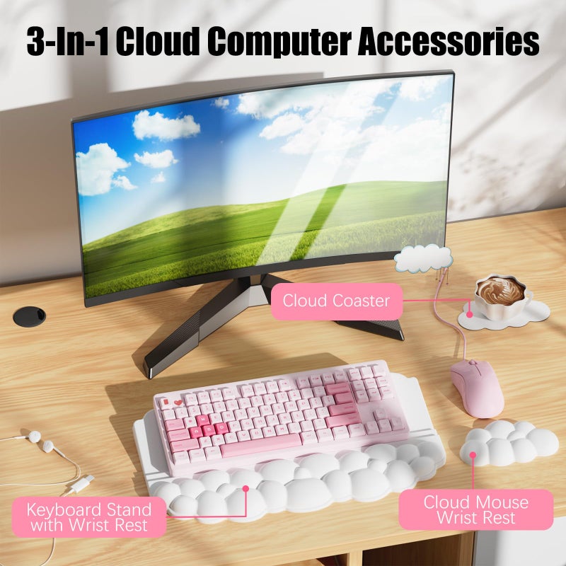 Lomil Ergonomic Wrist Rest for Keyboard and Mouse, Soft Memory Foam Cloud Keyboard Stand Pad with Wrist Rest Set, Easy Typing, Pain Relief, Comfort for Office, Work, Gaming - White - Image 5