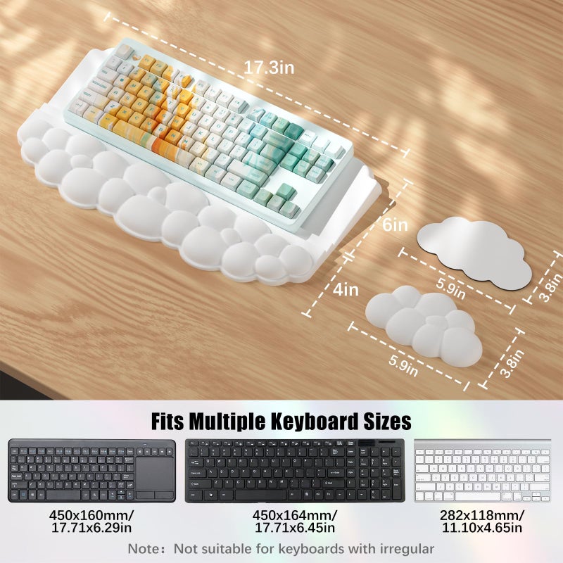 Lomil Ergonomic Wrist Rest for Keyboard and Mouse, Soft Memory Foam Cloud Keyboard Stand Pad with Wrist Rest Set, Easy Typing, Pain Relief, Comfort for Office, Work, Gaming - White - Image 3