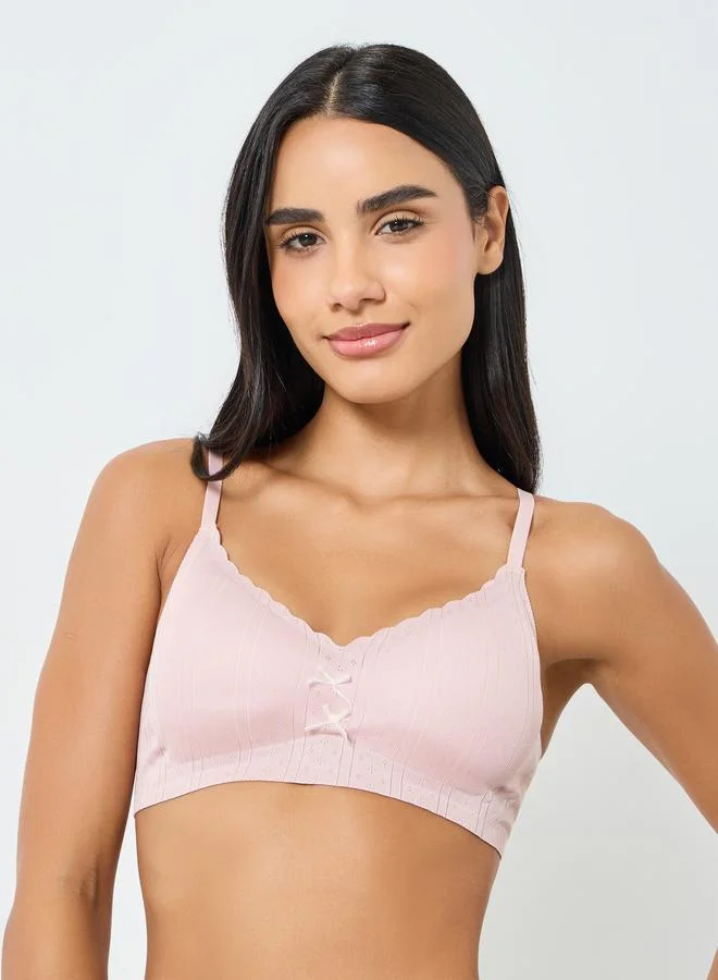 Styli  Pack of 2 - Pointelle T-Shirt Bra with Bow Detail for Women | Best Price UAE