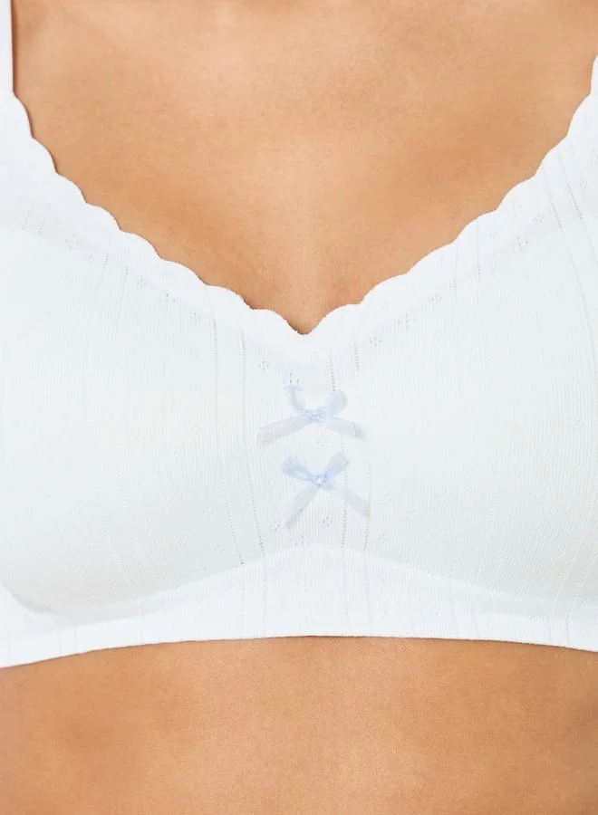 Styli  Pack of 2 - Pointelle T-Shirt Bra with Bow Detail for Women | Best Price UAE