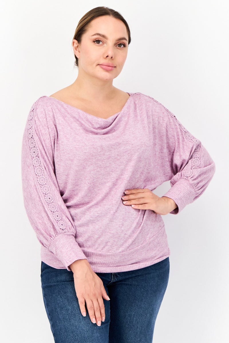 ADRIENNE VITTADINI Women Boat Neck Textured Blouse, Light Purple - Image 1