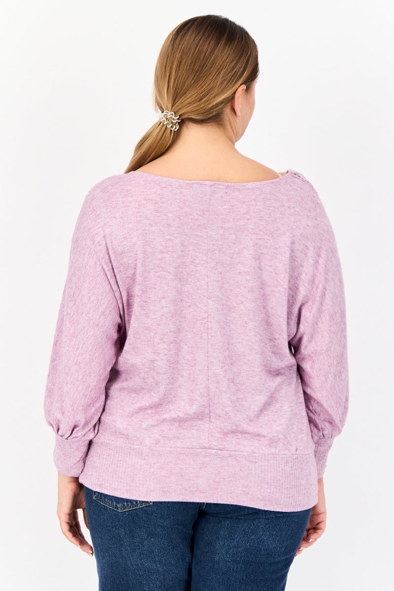 ADRIENNE VITTADINI Women Boat Neck Textured Blouse, Light Purple - Image 3