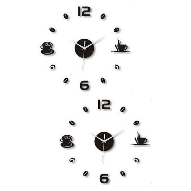 2pcs Roman Sticker Wall Decor Mirror Clock for Home DIY Wall Clock Wall Decoration (Black) - Image 1