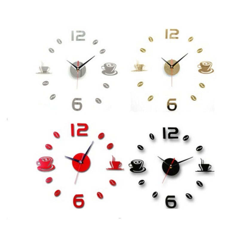 2pcs Roman Sticker Wall Decor Mirror Clock for Home DIY Wall Clock Wall Decoration (Black) - Image 3