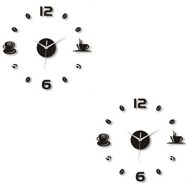 2pcs Roman Sticker Wall Decor Mirror Clock for Home DIY Wall Clock Wall Decoration (Black) - Image 4