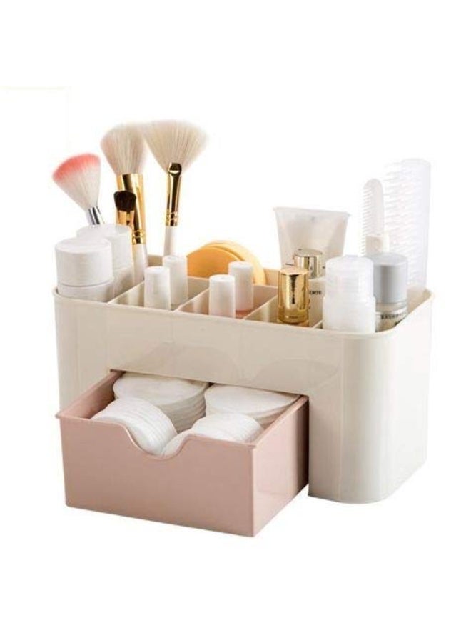 Red Blossom Makeup Organizer Box with Drawer – Multi-Compartment Cosmetic Storage Holder for Brushes, Skincare, Lipsticks, and Cotton Pads – Desktop Vanity Organizer for Home & Bathroom - Image 1
