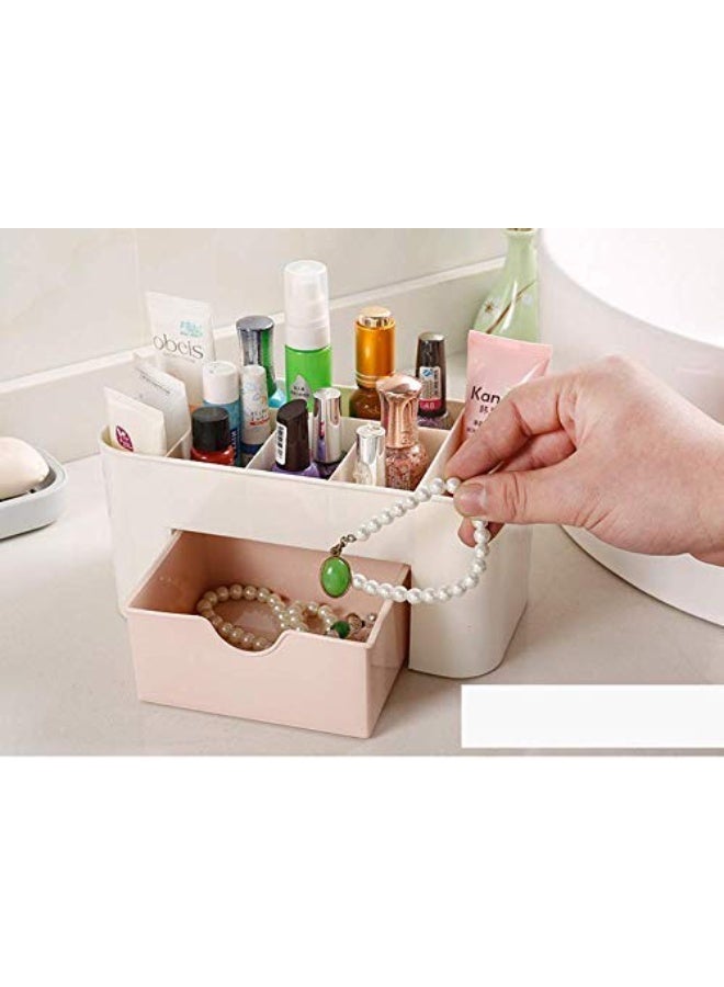 Red Blossom Makeup Organizer Box with Drawer – Multi-Compartment Cosmetic Storage Holder for Brushes, Skincare, Lipsticks, and Cotton Pads – Desktop Vanity Organizer for Home & Bathroom - Image 5