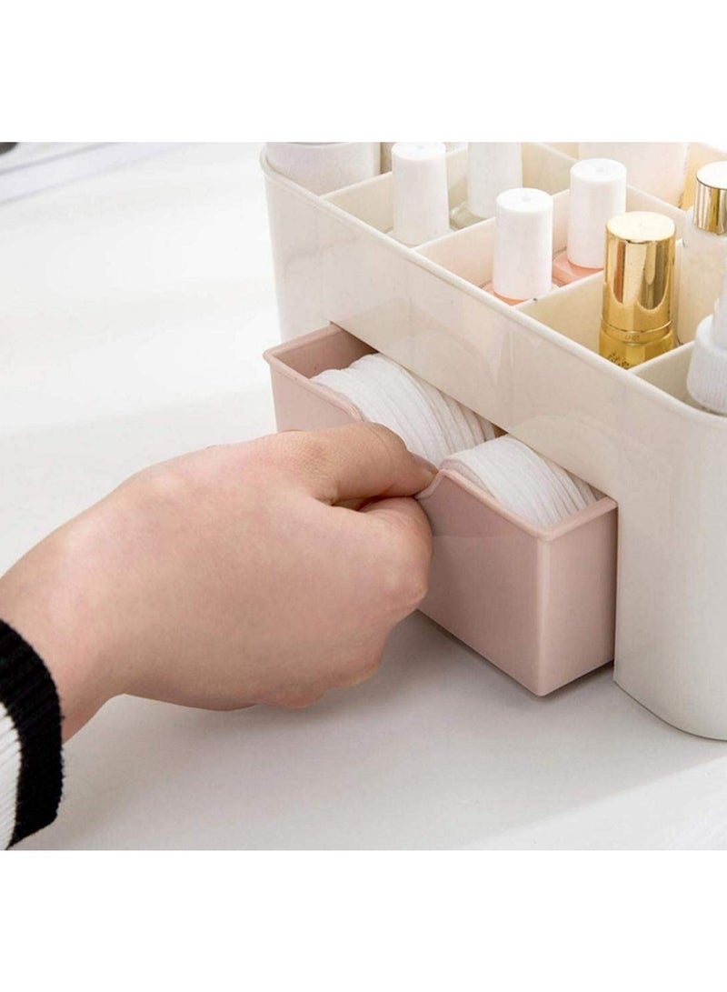 Red Blossom Makeup Organizer Box with Drawer – Multi-Compartment Cosmetic Storage Holder for Brushes, Skincare, Lipsticks, and Cotton Pads – Desktop Vanity Organizer for Home & Bathroom - Image 2