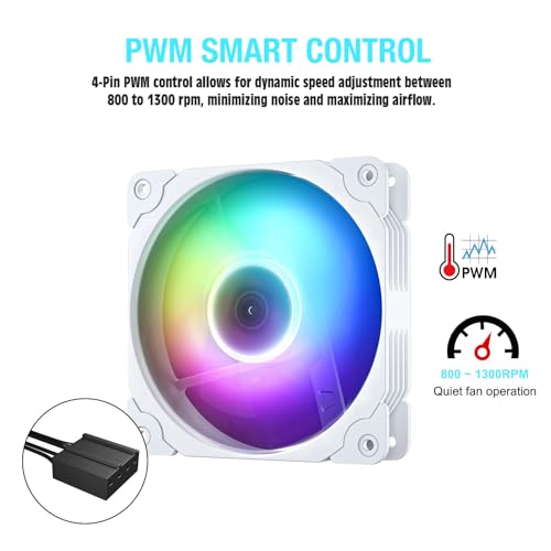 Vetroo PC Case Fan, 120mm White High Airflow 5V 3-Pin ARGB & 4-Pin PWM Chassis CPU Cooling - Image 4