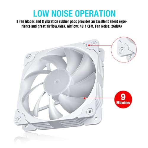 Vetroo PC Case Fan, 120mm White High Airflow 5V 3-Pin ARGB & 4-Pin PWM Chassis CPU Cooling - Image 3