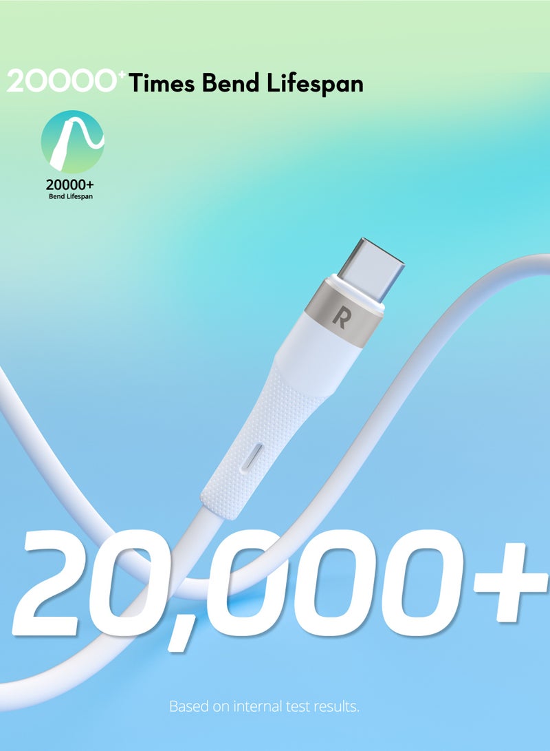 راف باور سلك راف باور سيلكون تايب سي الى تايب سي بقوة 60 واط بطول 1.2متر - ابيض - Image 4