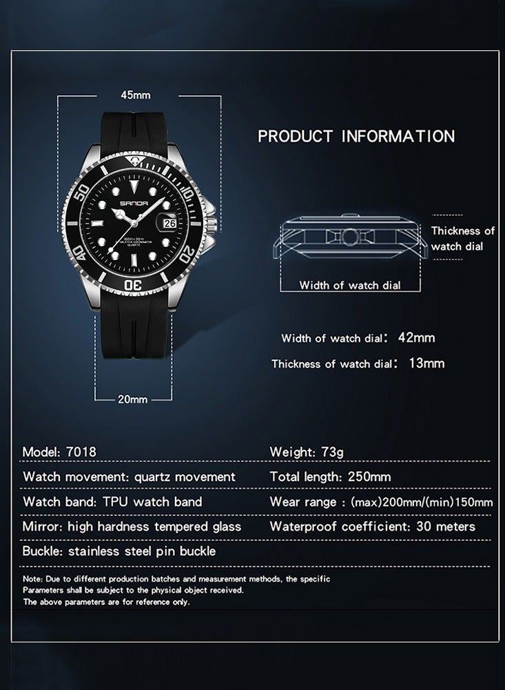 SANDA Business Men Quartz Watch TPU Watch Strap Outdoor Sport Man Watches Luxury Waterproof Luminous Clock - Image 5