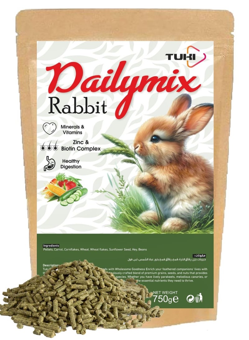 TUKI Rabbit Food All Life Stages, Pellet Food 750G.  Fortified with Omega 3 & 6 and Vitamins for Better Skin Coat, and Easy Digestion - Image 1