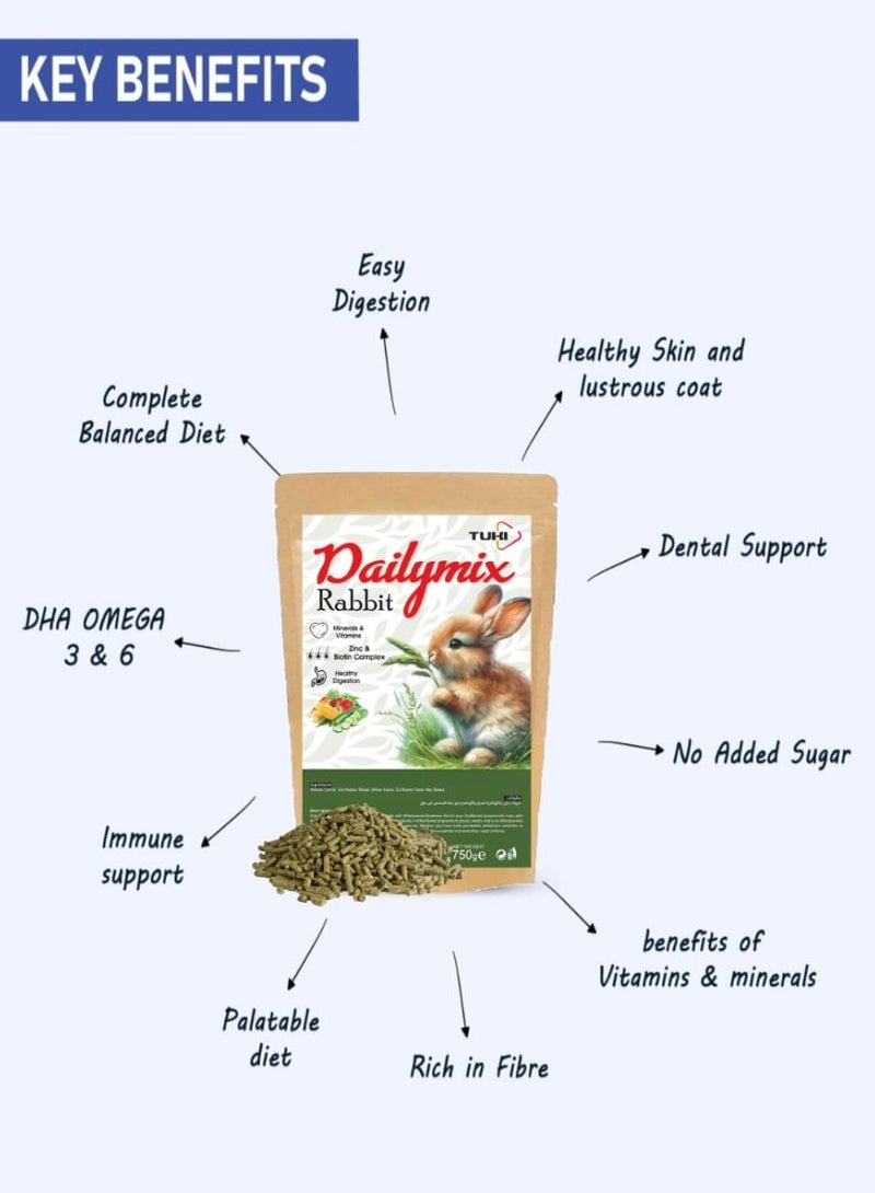 TUKI Rabbit Food All Life Stages, Pellet Food 750G.  Fortified with Omega 3 & 6 and Vitamins for Better Skin Coat, and Easy Digestion - Image 4