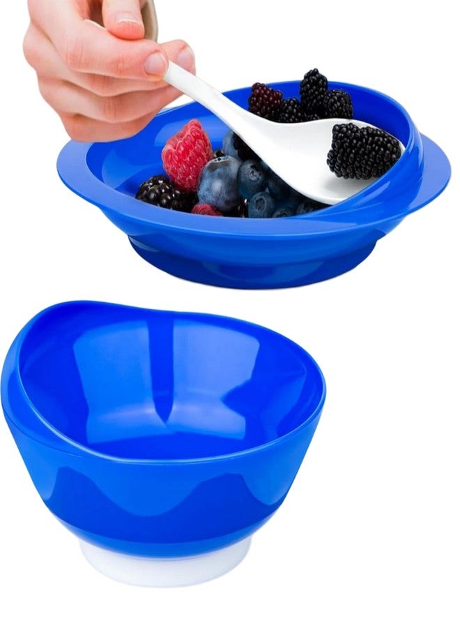 DURASIKO Non-Skid Suction Base Plates & Bowls Set, Adaptive Spill Proof Scoop Dinnerware for Elderly, Disabled, Parkinson’s, Dementia - Self-Feeding Aid，Blue (Bowl+Plate) - Image 1