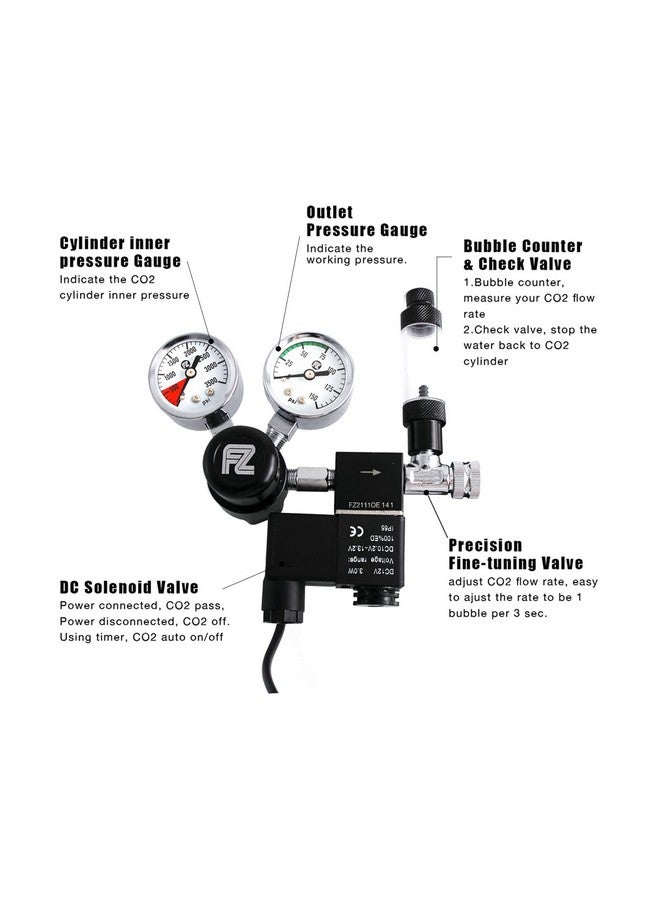 FZONE Aquarium Co2 Regulator DC Solenoid with Bubble Counter and Check Valve Plant Grow DIY CO2 System CGA320 Side Open Cylinder - Image 2