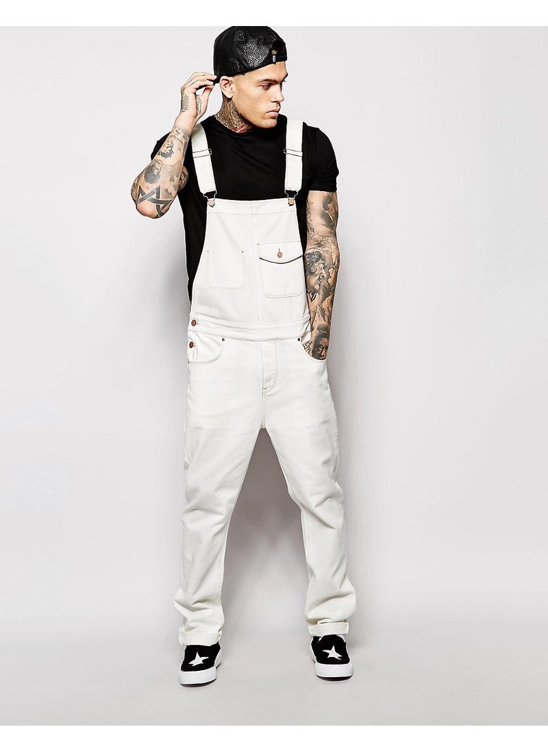 Generic - Slim Fit Denim Overalls for Men 1936 White - Image 1